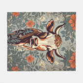 ヴィンテージカウウィリアムインスパイアモリスフローラ フリースブランケット (正面(横))