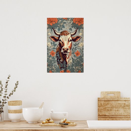 ヴィンテージカウウィリアムインスパイアモリスフローラ ポスター (キッチン)