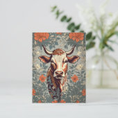 ヴィンテージカウウィリアムインスパイアモリスフローラ ポストカード (スタンド正面)