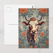 ヴィンテージカウウィリアムインスパイアモリスフローラ ポストカード (正面/裏面)