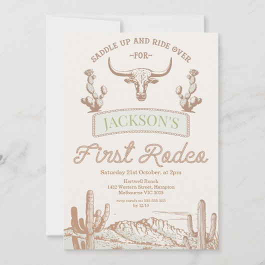 ヴィンテージカウデザートファーストRodeo 1st誕生日 招待状 (正面)
