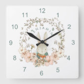 ヴィンテージカウトバニー植物名男の赤ちゃん子供部屋 スクエア壁時計 (正面)