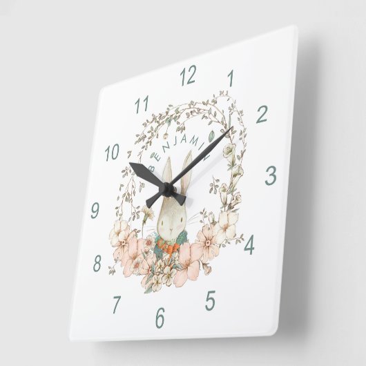 ヴィンテージカウトバニー植物名男の赤ちゃん子供部屋 スクエア壁時計 (傾斜)
