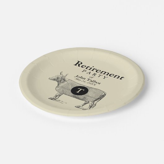 ヴィンテージカウブランケットリタイアメントPプレートモノグラム ペーパープレート (アングル)