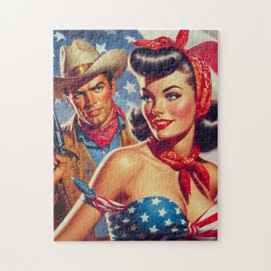 ヴィンテージカウボーイとピンアップ ジグソーパズル (縦)