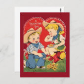 ヴィンテージカウボーイと女性のカーボーイ1950年代バレンタイン ポストカード (正面/裏面)