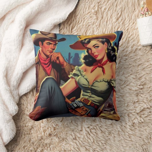 ヴィンテージカウボーイと女性のカーボーイ クッション (ブランケット)