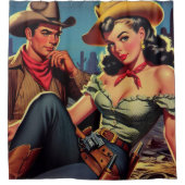 ヴィンテージカウボーイと女性のカーボーイ シャワーカーテン (正面)