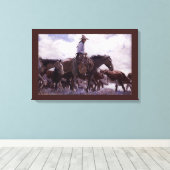 ヴィンテージカウボーイと牛の群れby Koerner キャンバスプリント (インサイチュ (ウッドフロア))