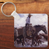 ヴィンテージカウボーイと牛の群れby Koerner キーホルダー (正面)