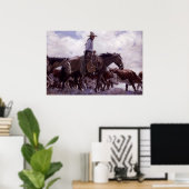 ヴィンテージカウボーイと牛の群れby Koerner ポスター (ホームオフィス)