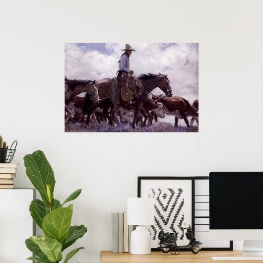 ヴィンテージカウボーイと牛の群れby Koerner ポスター (ホームオフィス)
