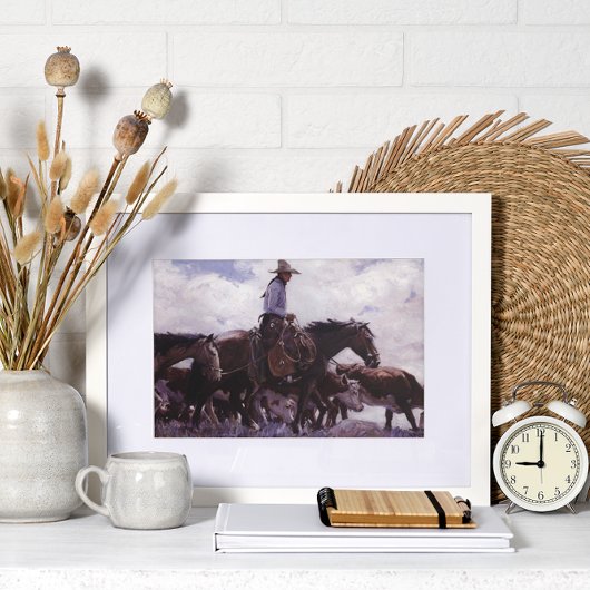 ヴィンテージカウボーイと牛の群れby Koerner ポスター