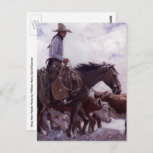 ヴィンテージカウボーイと牛の群れby Koerner ポストカード (正面/裏面)