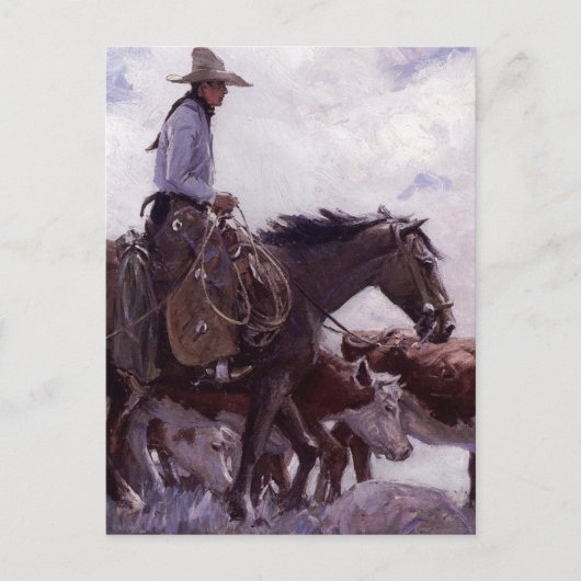 ヴィンテージカウボーイと牛の群れby Koerner ポストカード (正面)