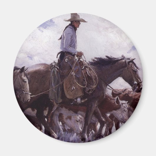 ヴィンテージカウボーイと牛の群れby Koerner マグネット (正面)