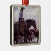 ヴィンテージカウボーイと牛の群れby Koerner メタルオーナメント (右)
