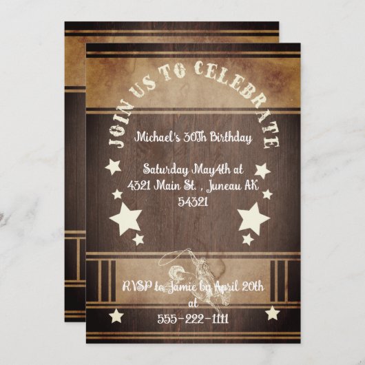 ヴィンテージカウボーイをテーマにした30歳の誕生日 招待状 (正面/裏面)