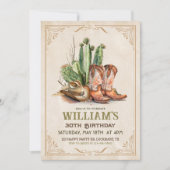 ヴィンテージカウボーイウェスタンブーツハットとデザートサボテン 招待状 (正面)