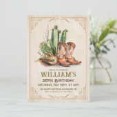 ヴィンテージカウボーイウェスタンブーツハットとデザートサボテン 招待状 (スタンド正面)