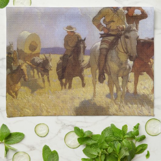 ヴィンテージカウボーイズ、ザ・パークマン衣装by NC Wyeth キッチンタオル (折り畳み)