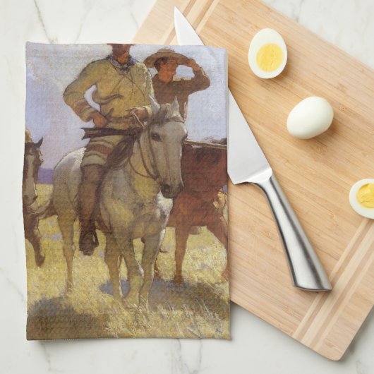 ヴィンテージカウボーイズ、ザ・パークマン衣装by NC Wyeth キッチンタオル (四つ折り)