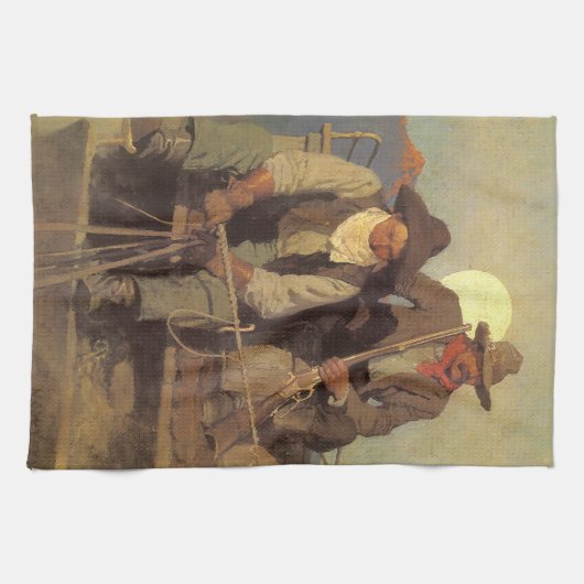 ヴィンテージカウボーイズ、ザ・ペイステージby NC Wyeth キッチンタオル (横)