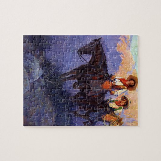 ヴィンテージカウボーイズ、男性と女性の馬、アンダーソン ジグソーパズル (横)