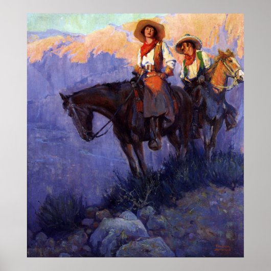 ヴィンテージカウボーイズ、男性と女性の馬、アンダーソン ポスター (正面)