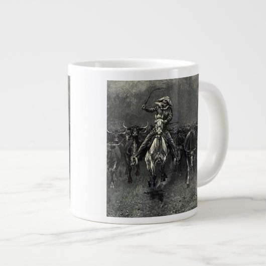 ヴィンテージカウボーイズ、Frederic Remingtonによるスタンピード ジャンボコーヒーマグカップ (正面右)