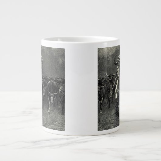 ヴィンテージカウボーイズ、Frederic Remingtonによるスタンピード ジャンボコーヒーマグカップ (正面)