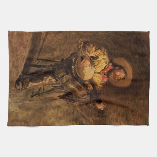 ヴィンテージカウボーイトーマスエイクンズ歌 キッチンタオル (横)