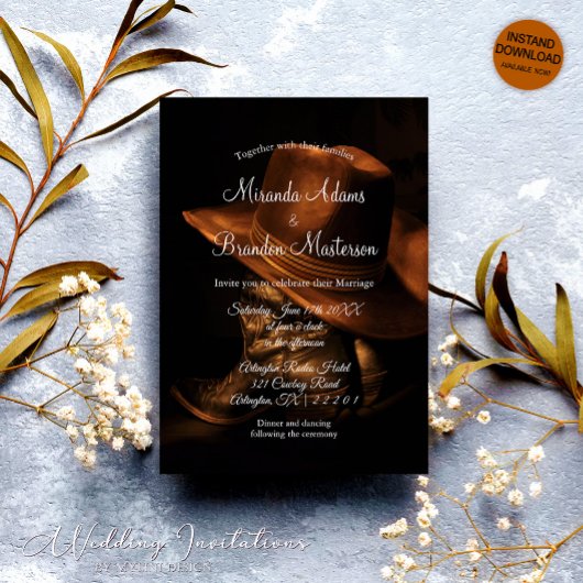 ヴィンテージカウボーイブーツ素朴カントリーウェディング 招待状