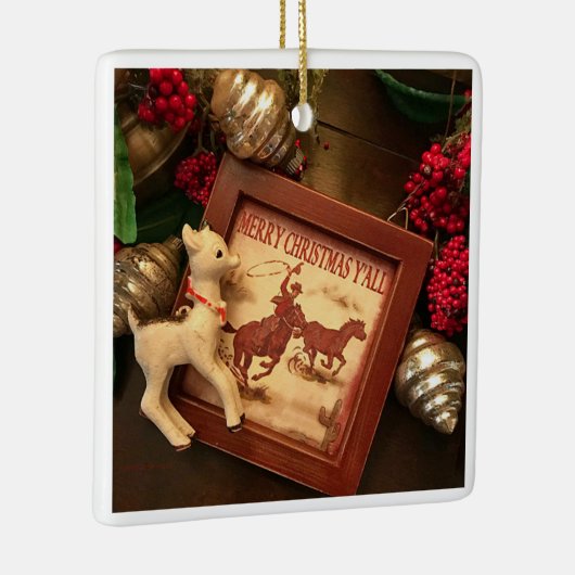 ヴィンテージカウボーイメリークリスマスY'allオーナメント セラミックオーナメント (右)