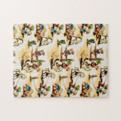 ヴィンテージカウボーイ女性のカーボーイカントリーキッズポニーサボテン ジグソーパズル (横)