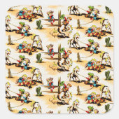 ヴィンテージカウボーイ女性のカーボーイカントリーキッズポニーサボテン スクエアシール (正面)