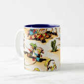 ヴィンテージカウボーイ女性のカーボーイカントリーキッズポニーサボテン ツートーンマグカップ (正面左)