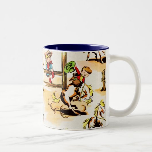 ヴィンテージカウボーイ女性のカーボーイカントリーキッズポニーサボテン ツートーンマグカップ (右)