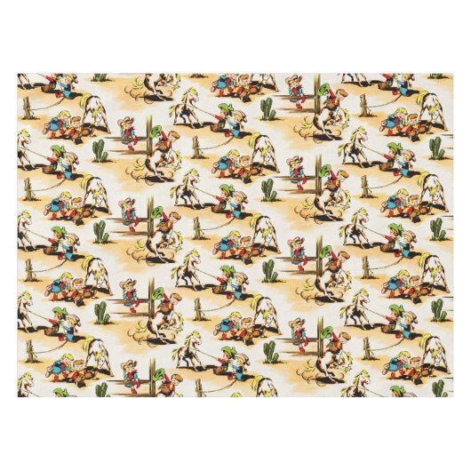 ヴィンテージカウボーイ女性のカーボーイカントリーキッズポニーサボテン テーブルクロス (正面(横))