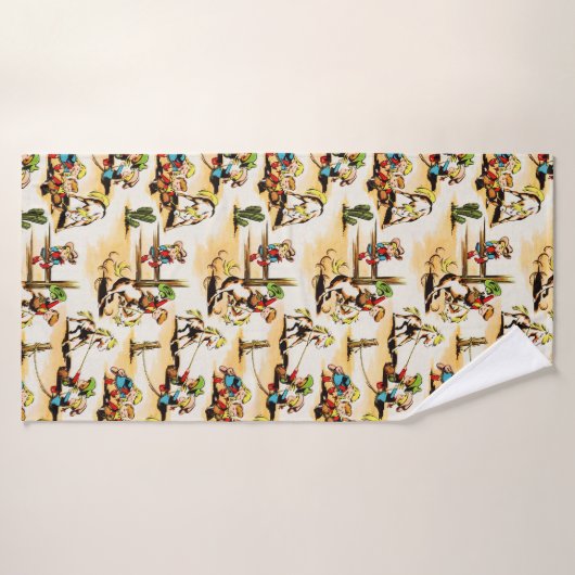 ヴィンテージカウボーイ女性のカーボーイカントリーキッズポニーサボテン バスタオル (バスタオル)