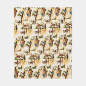 ヴィンテージカウボーイ女性のカーボーイカントリーキッズポニーサボテン フリースブランケット (正面)