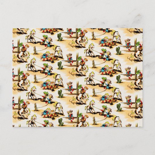 ヴィンテージカウボーイ女性のカーボーイカントリーキッズポニーサボテン ポストカード (正面)