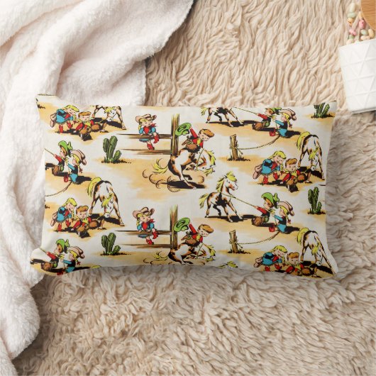 ヴィンテージカウボーイ女性のカーボーイカントリーキッズポニーサボテン ランバークッション (ブランケット)
