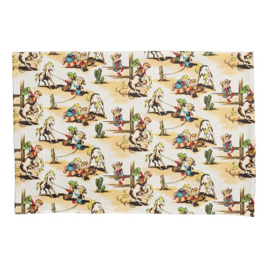 ヴィンテージカウボーイ女性のカーボーイカントリーキッズポニーサボテン 枕カバー (正面)