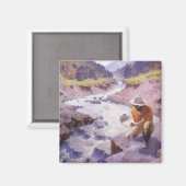 ヴィンテージカウボーイ、パンニング金ゴールド、ワイオミングby Leigh マグネット (正面/裏面)