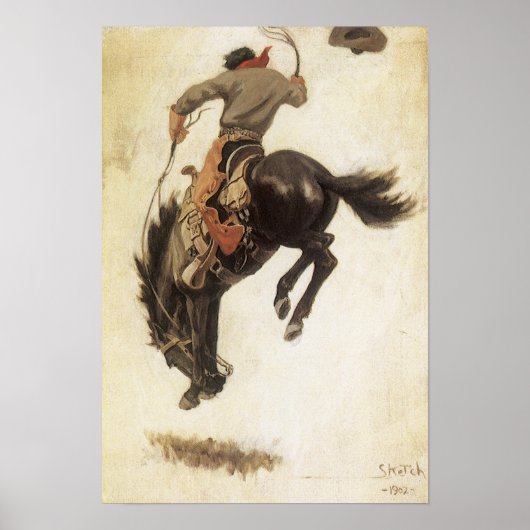 ヴィンテージカウボーイ、ブロンコバスター勉強by NC Wyeth ポスター (正面)