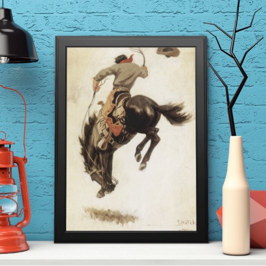 ヴィンテージカウボーイ、ブロンコバスター勉強by NC Wyeth ポスター