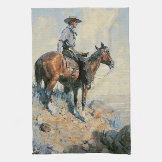 ヴィンテージカウボーイ、プレインズのセンチネルby Dunton キッチンタオル (縦)