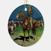 ヴィンテージカウボーイ、農場で牛を飼育する牧場主 セラミックオーナメント (左)