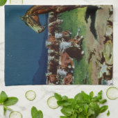 ヴィンテージカウボーイ、農業キャトルランチャーオンザファーム キッチンタオル (折り畳み)